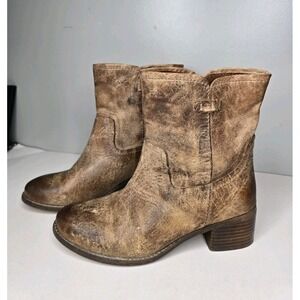 Diba True Womens Distressed Leather Ankle Boots Sz 8 M Walnut Grove Western Brwn
